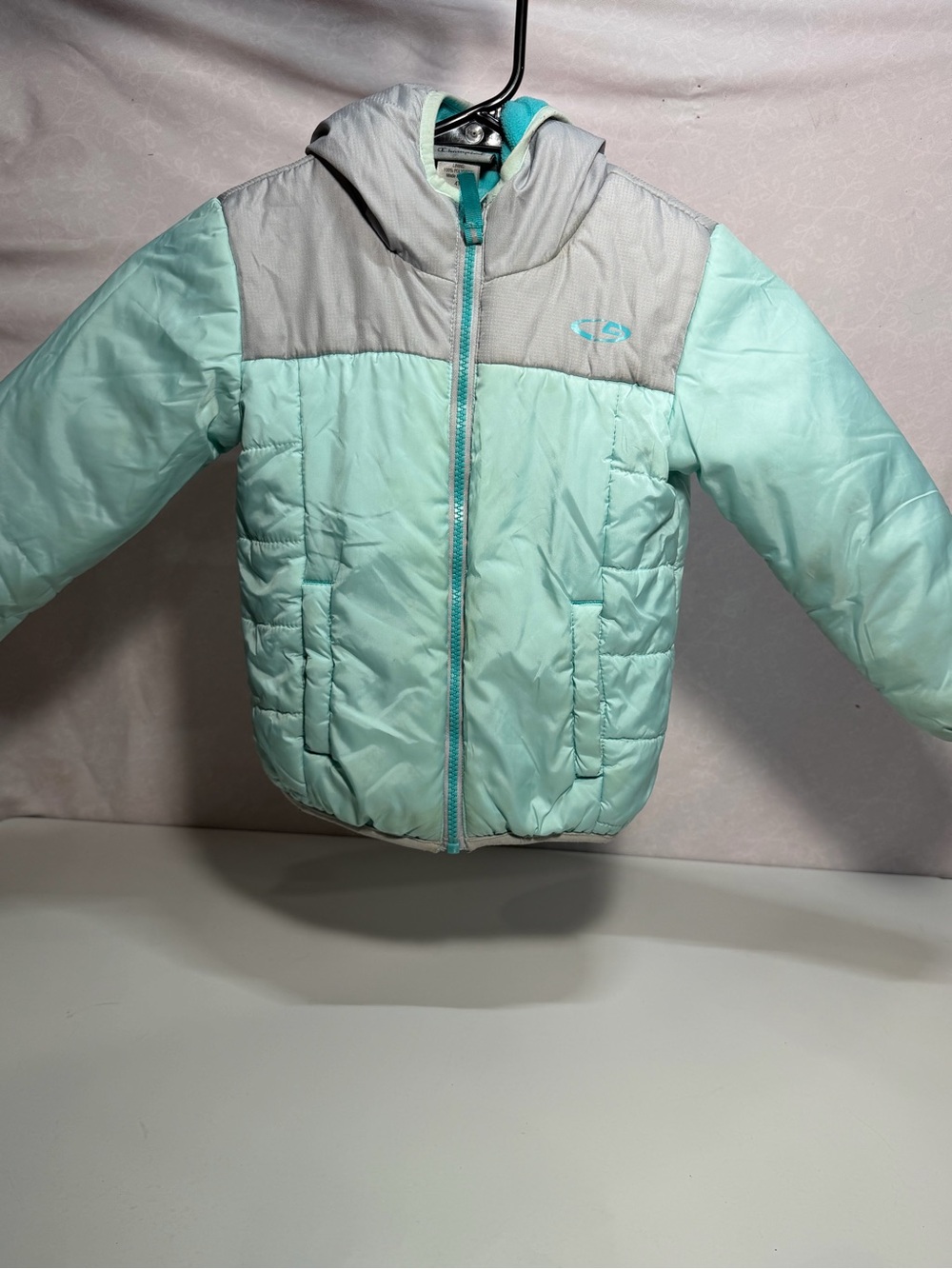 Champion Girls Mint & Gray Hooded Puffer Jacket